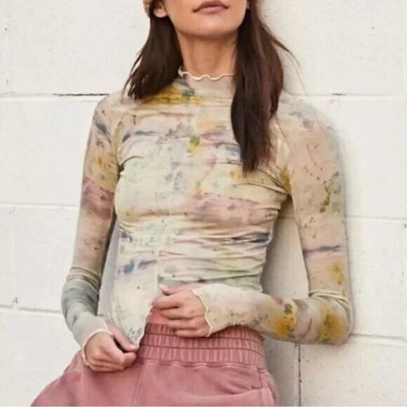 Free People Tops - Free People High Jump Long Sleeve Womens XS Printed Paint Splatter